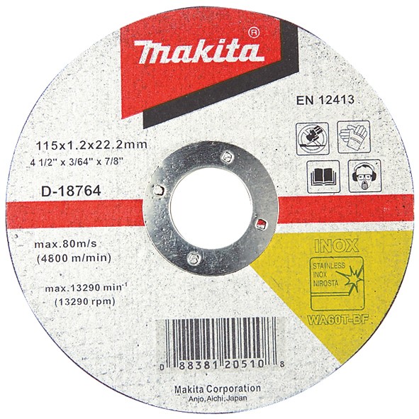 DISCO CORTE ACERO INOX. 4-1/2 (115 x 1,2 x 22,23) WA60T