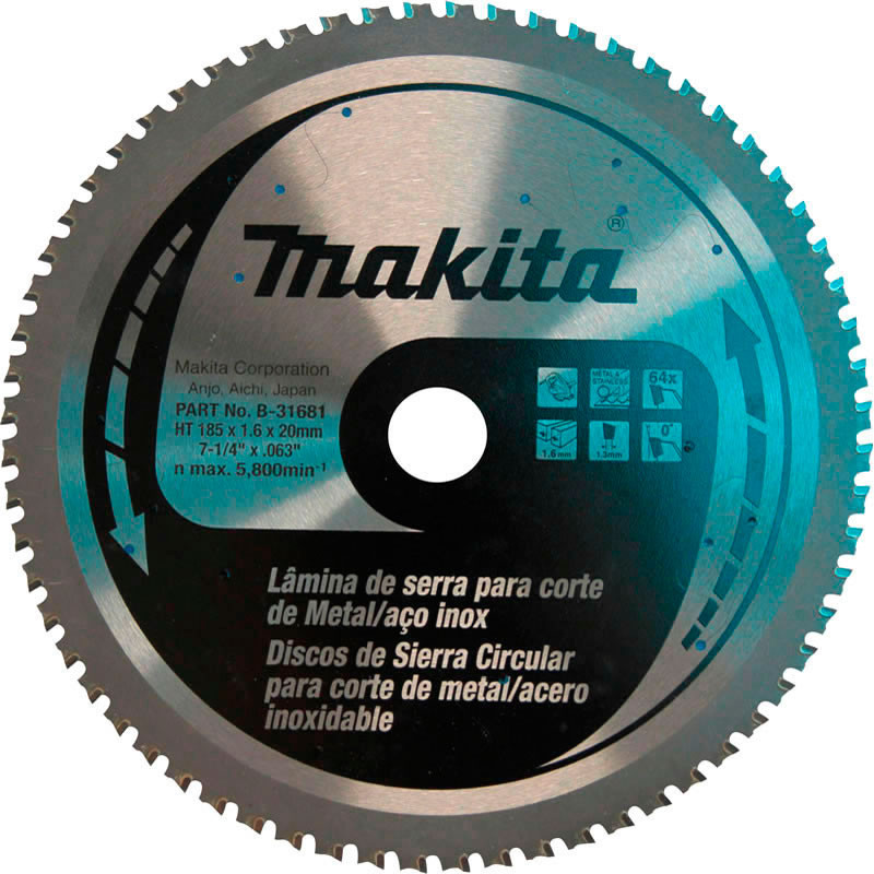 DISCO 7.1/4 185 X 1,6 X 64 DIENTES EJE 20 mm. P/4130-4131 - ACERO INOXIDABLE (A