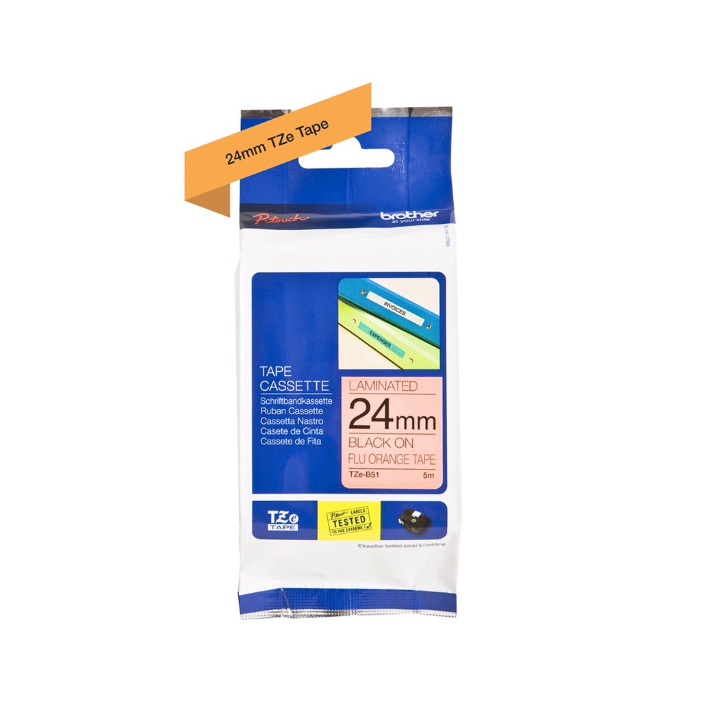 CINTA STD NEGRA SOBRE FLUORESCENTE NARANJA 24MM