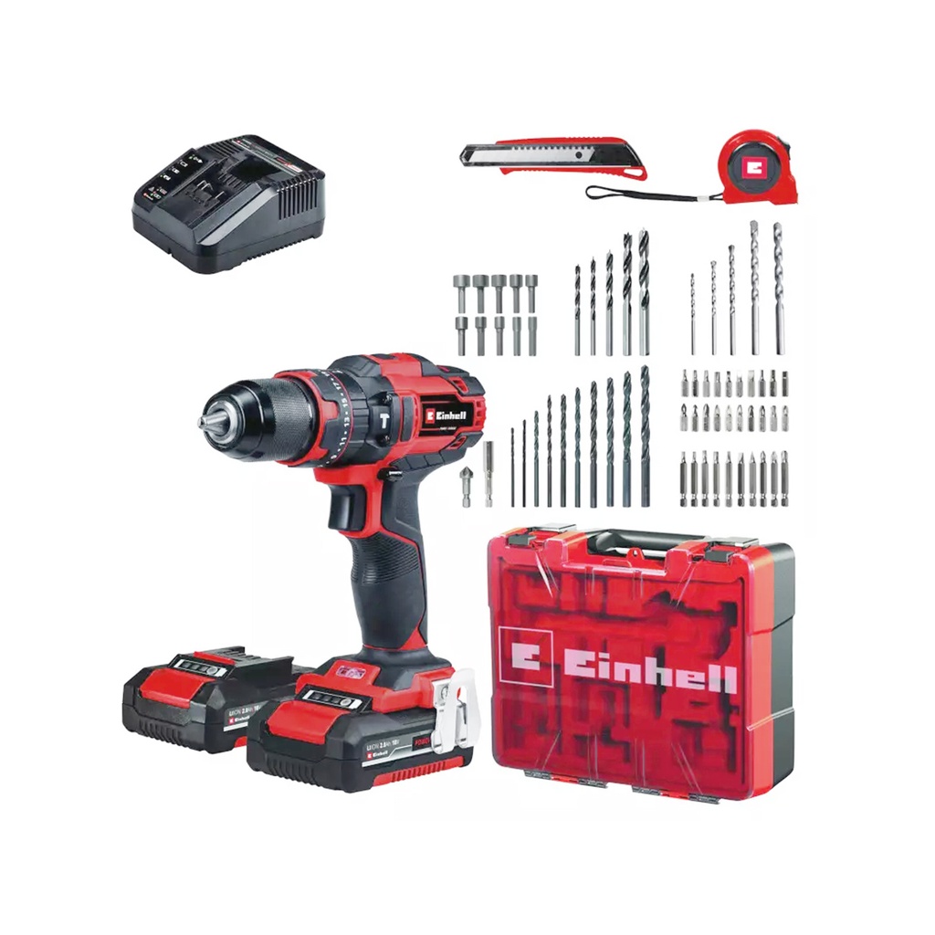 TALADRO PERCUTOR INALÁMBRICO| 0-1500|40 Nm|  2 x 2,0 Ah, cargador rápido + E-BOX + ACCESORIOS 